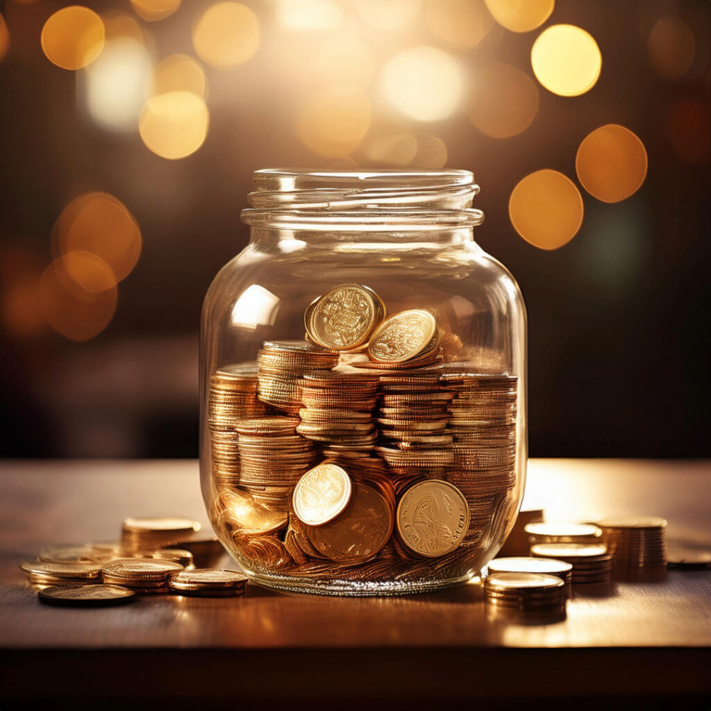 Untitled (33) coins stored in a glass jar